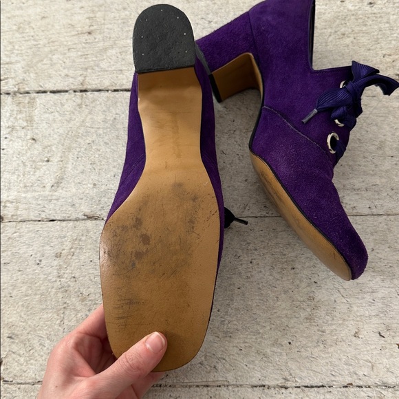 Vintage 60s Purple Suede Mod 8 Narrow Block Heel Shoes - Picture 5 of 6